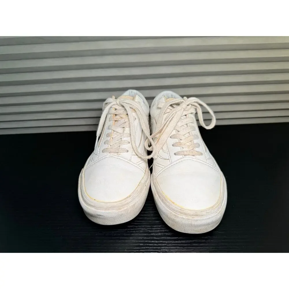 Vans Old Skool White Leather Sneakers Womens 6 / Mens 7.5 Low Top Skate Shoes